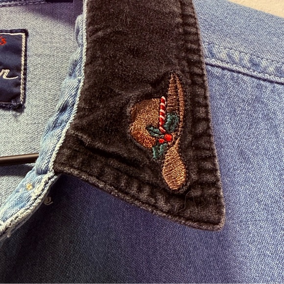 Vintage 90s Let’s Quiz Again Ugly Christmas Denim‎ Shirt Western Cowboy Cats L - Picture 4 of 12